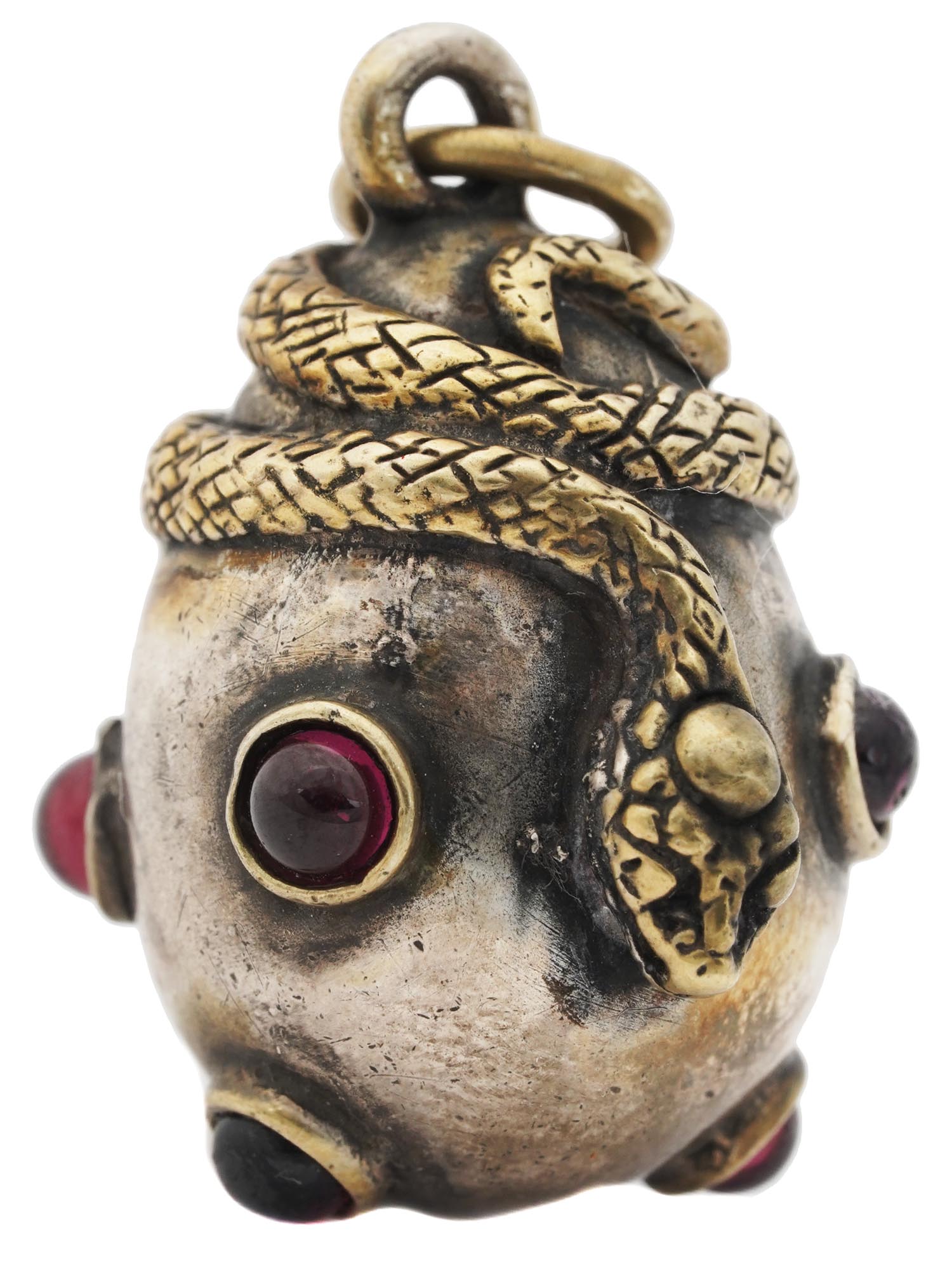 RUSSIAN SILVER GILT AND GARNETS SNAKE EGG PENDANT PIC-0